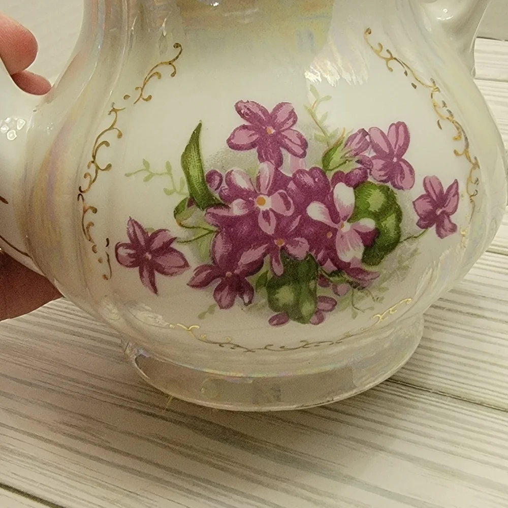 Royal Sealy Lusterware Tea Pot Purple Flowers Gold Trim No Lid Japan Replacement - Picture 2 of 16